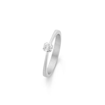 White gold slim engagement ring with diamond.