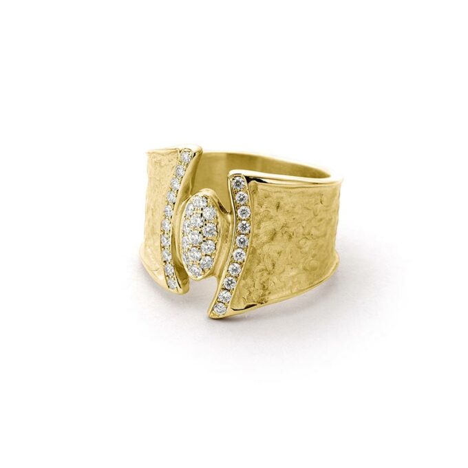 Yellow golden ring with diamonds